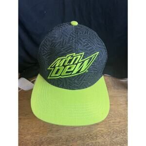 Mtn Dew Flat Bill Baseball Hat Black‎ Green Geometric Bill Adjustable